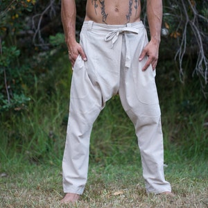 Mens Cotton Pants Black Drop Crotch Harem Alibaba Yoga Comfortable Breathable One Size Loose Fit Festival Boho Hippie Natural Earthy AJJAYA image 7