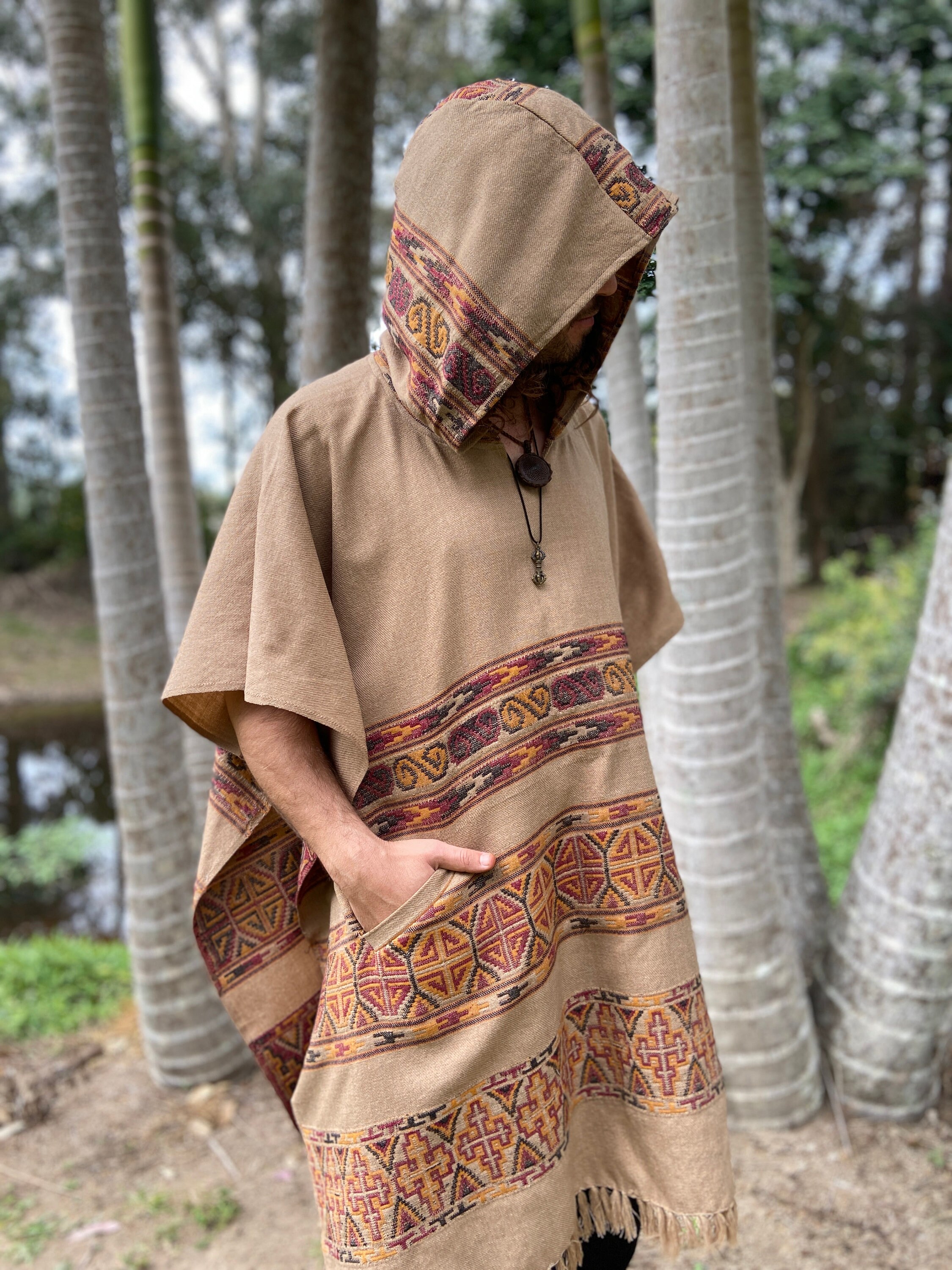 Hooded wool poncho mens hot sale