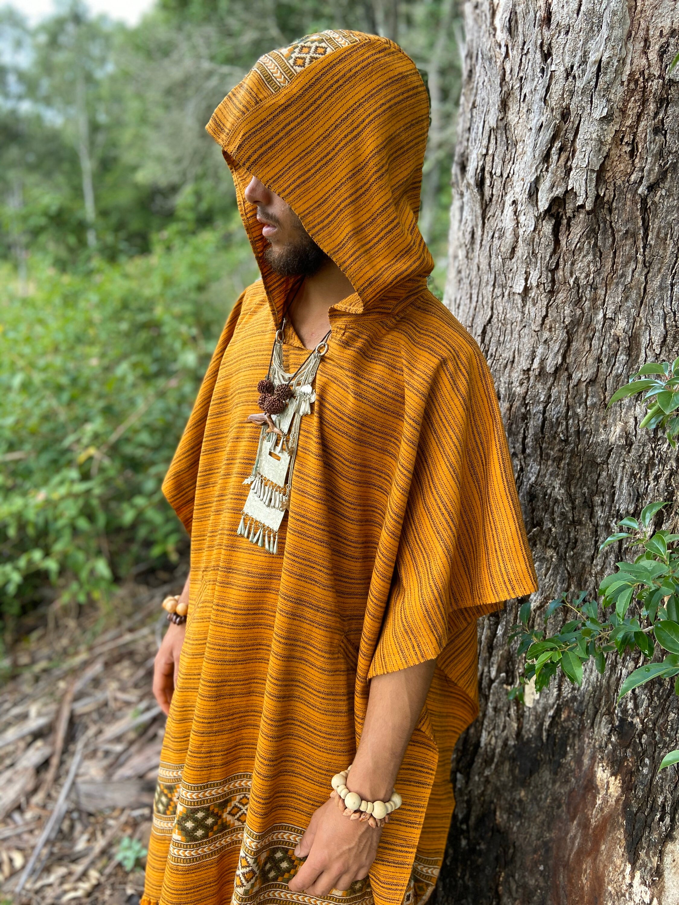 orange cashmere poncho