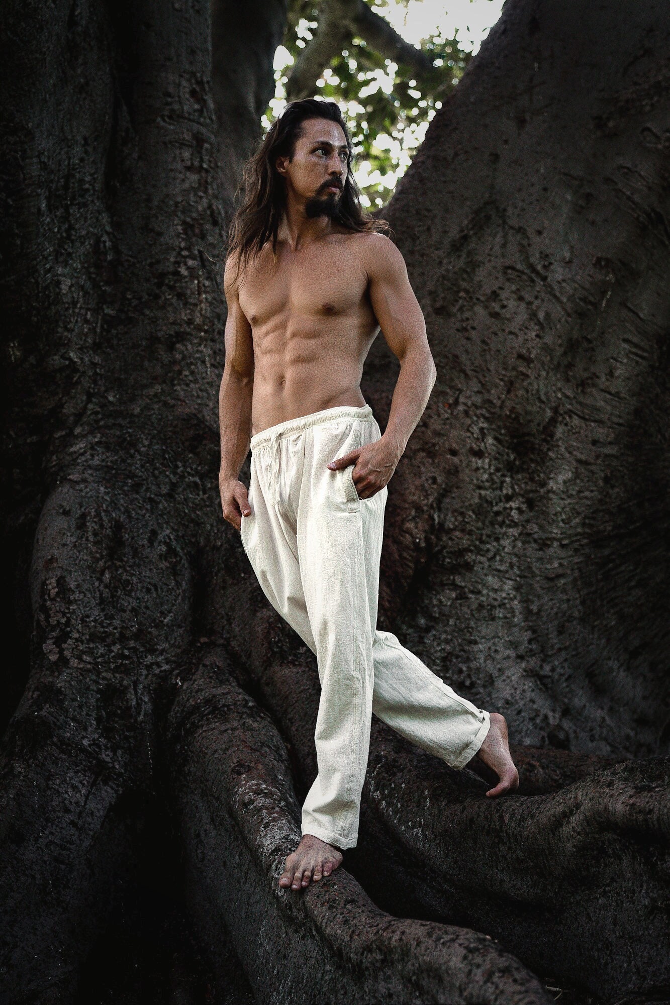 AYON Mens Cotton Yoga Pants Sage Green Natural Plant Dyed Pockets