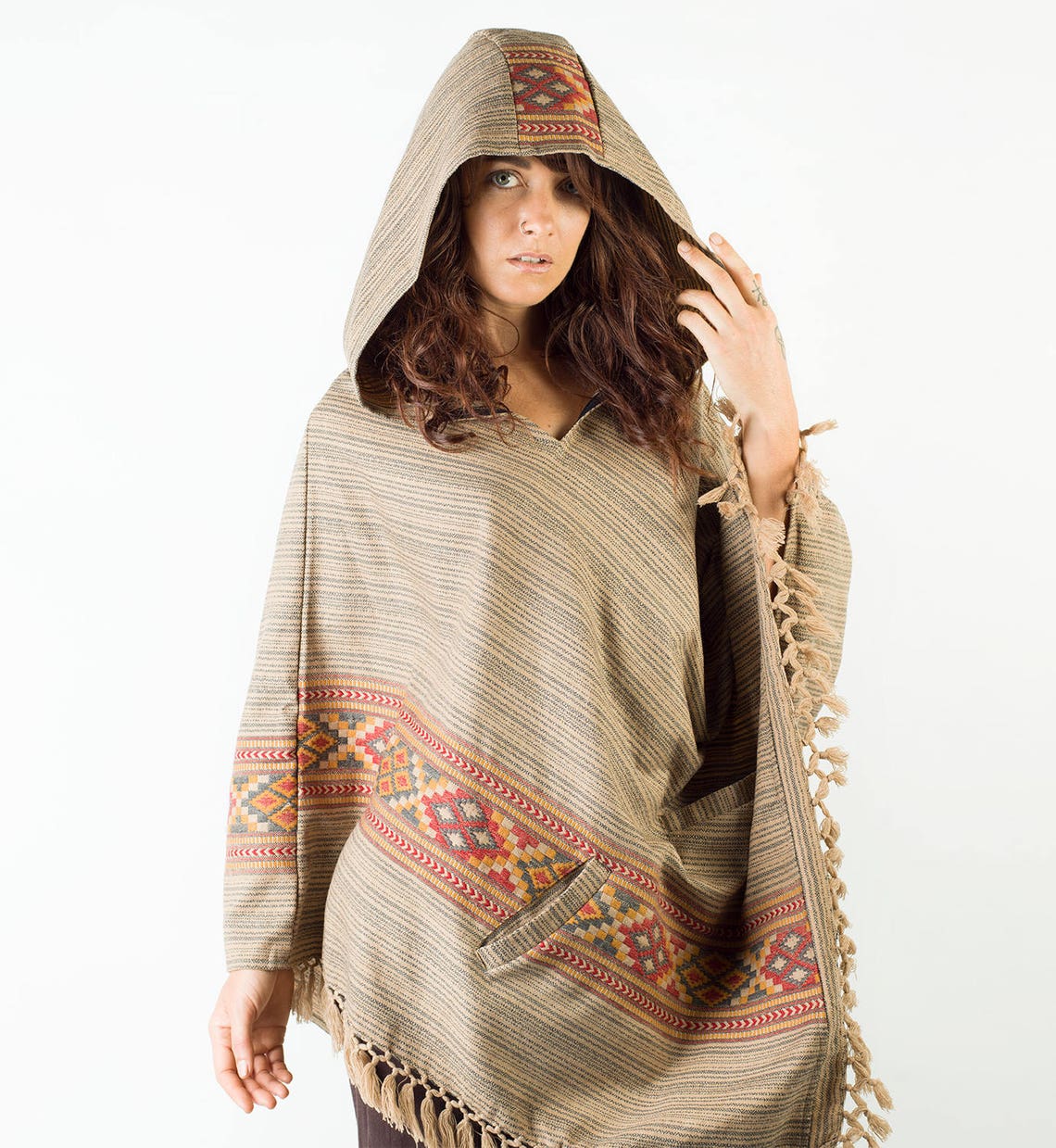 Womens Poncho Large Hood Yak Wool Light Brown Tribal - Etsy
