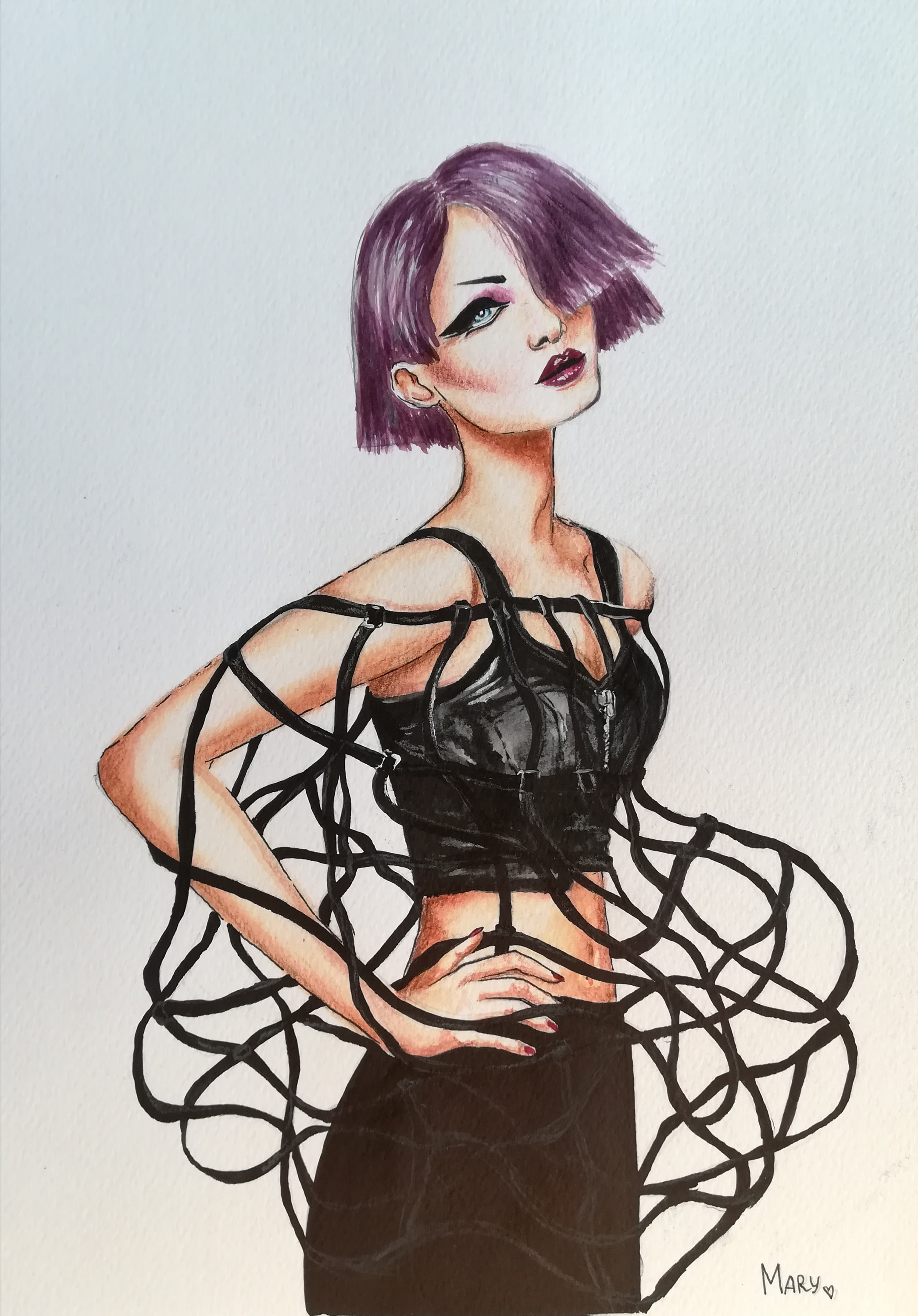 Fashion illustration Fashion gothic girl Watercolors art A4 Etsy