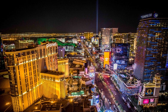 The Las Vegas Strip at Night Taken From the Eiffel Tower at 