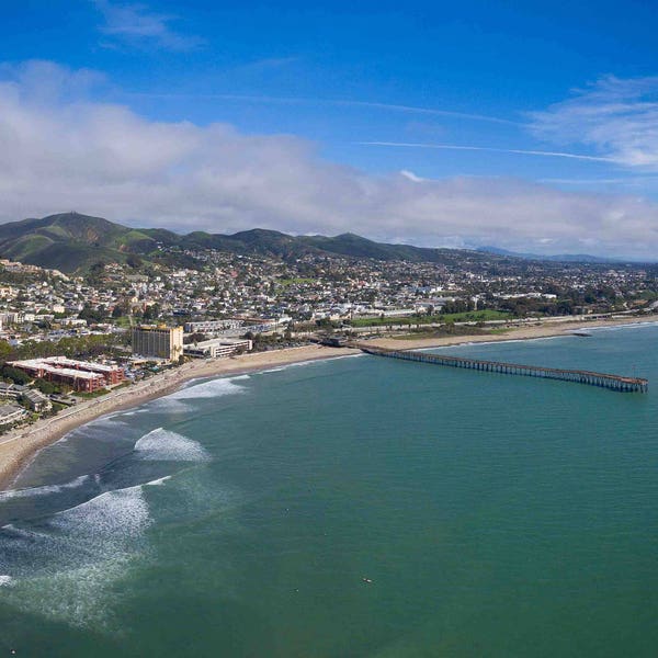Panoramic photo of Ventura pier and city taken with Aerial Drone