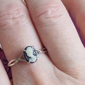 Sterling Silver Cameo Ring, Victorian Jewelry, Adjustable Size