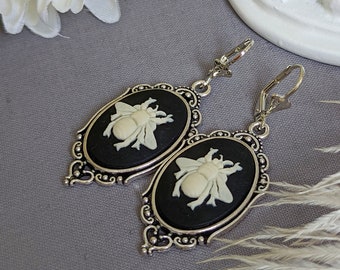 Bee Statement Earrings, Bee Cameo Earrings, Steampunk Jewelry, Dark Academia, Nature Inspired, Dark Cottage Core