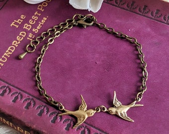 Dainty Bird Bracelet, Flying Swallows, Minimalist Jewelry, Two Birds, Wife Anniversary Gift