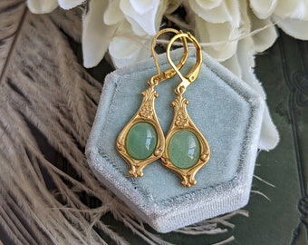 Aventurine Earrings, Green Crystal Earrings, Gold Dangles, Green Stone Jewelry, Gift For Her Birthday, Natural Aventurine, Gemstone Jewelry