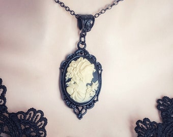 Gothic Cameo Necklace, Gothic Victorian Cameo Jewelry, Vintage Style Dark Academia, Gift for Girlfriend