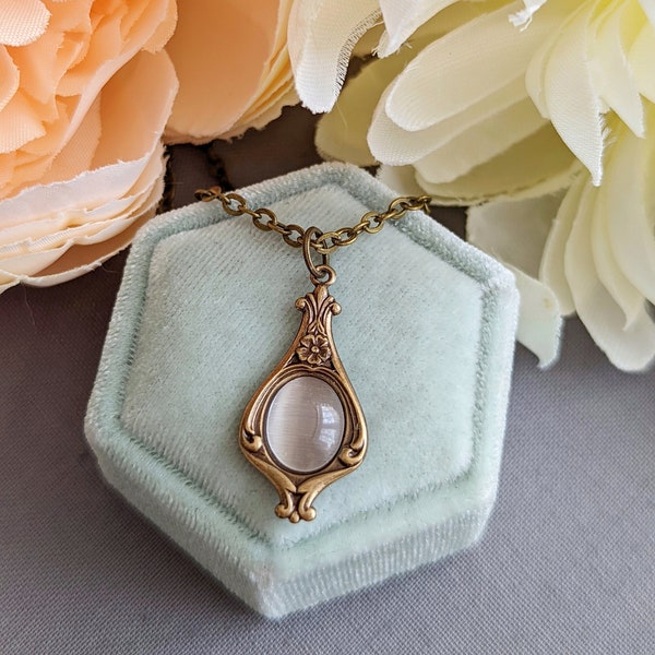 Victorian Necklace, Opalescent Pendant, Vintage Style Jewelry gift for her, Dainty Necklace, Regency Era, Art Nouveau, Wife Gift