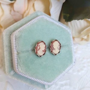 Carnelian Cameo Stud Earrings: Sterling Silver Plated, Hypoallergenic