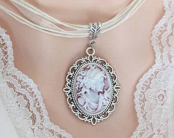 Cameo Necklace with Ribbon Choker, Cameo Jewelry, Victorian Bridal Jewelry, Unique Gifts for Women