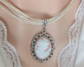 Pink Cameo Necklace with Ribbon Choker, Cameo Jewelry, Victorian Bridal Jewelry, Unique Gifts for Women