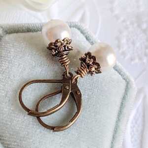 Ivory Pearl Earrings, Vintage Inspired Jewelry, Pearl Bridal Earrings, Summer Wedding Jewelry, Shabby Chic, 12th Anniversary Gift, Pearlcore image 2