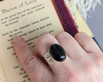 Bague en obsidienne, bague en pierre d'obsidienne, bijoux en pierres précieuses, bague en pierre noire, bijoux gothiques, cadeau pour elle