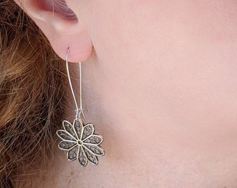 Silver Filigree Earrings, Lace Filigree Earrings, Boho Jewelry, Lacy Earrings, Girlfriend Gift