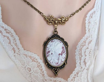Cameo Necklace, Victorian Cameo Pendant, Goddess Cameo Jewelry, Vintage Inspired, Vintage Wedding Necklace, Light Academia
