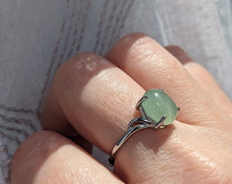 Aventurine Ring, 925 Sterling Silver Ring, Semiprecious Gemstone Jewelry, Green Stone, Adjustable Ring, Crystal Jewelry Gift For Her