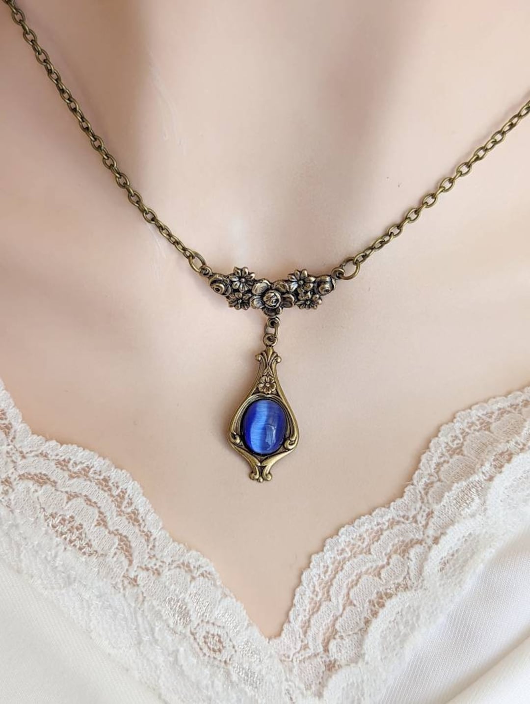 Vintage Style Necklace Sapphire Blue Necklace Pendant - Etsy Canada