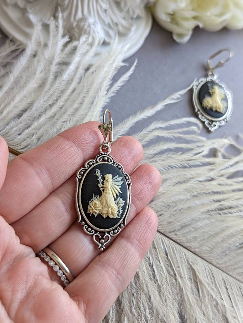 Fairy Cameo Earrings, Woodland Fairy Statement Earrings with Lever Back Ear Wires, Mythical Creatures, Fairycore Jewelry image 3