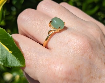 Aventurine Ring, Gold Vermeil 925 Sterling Silver Ring, Semiprecious Gemstone Jewelry, Adjustable Ring, Green Stone Ring, Crystal Jewelry