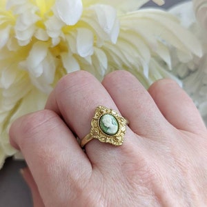 Green Cameo Ring, Victorian Cameo Ring, Antique Replica Cameo Jewelry, Vintage Style Jewelry, Historical Jewelry, Adjustable Ring image 2