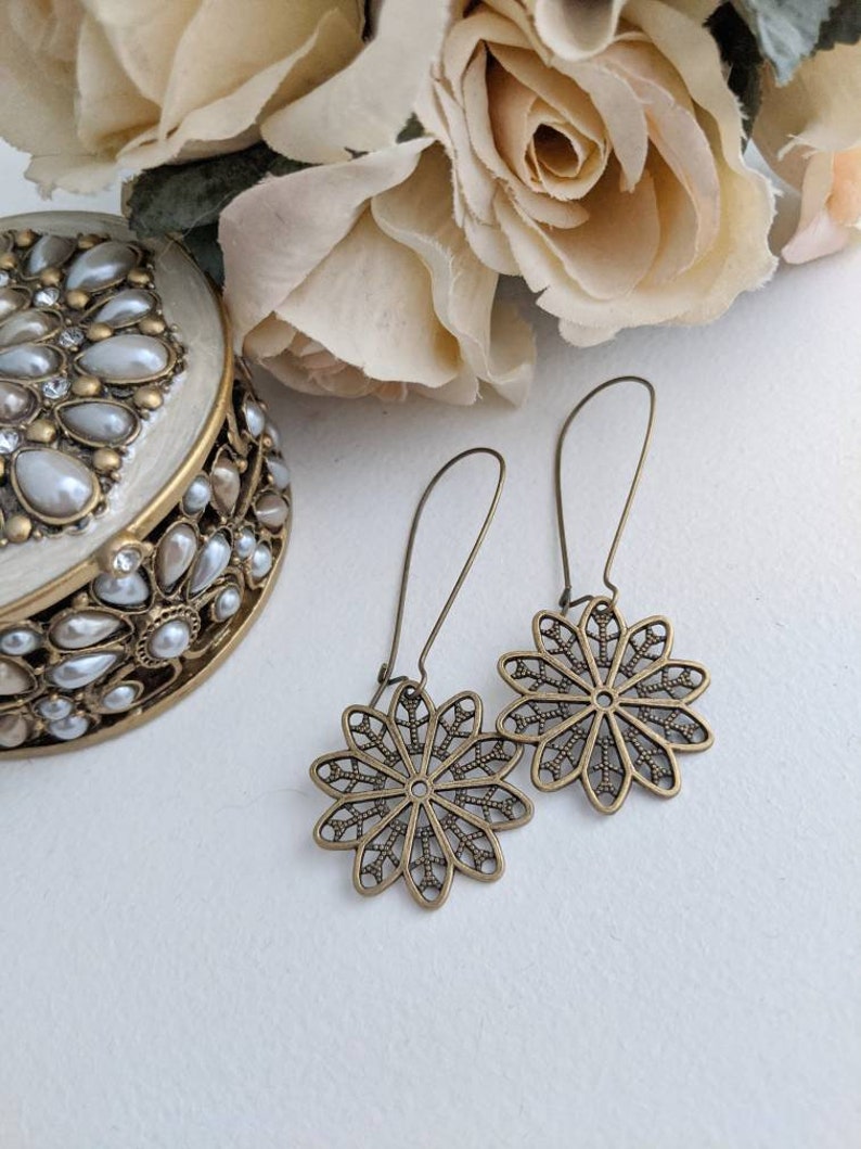 Bronze filigree earrings, lace filigree earrings, boho jewelry, lacy earrings image 5