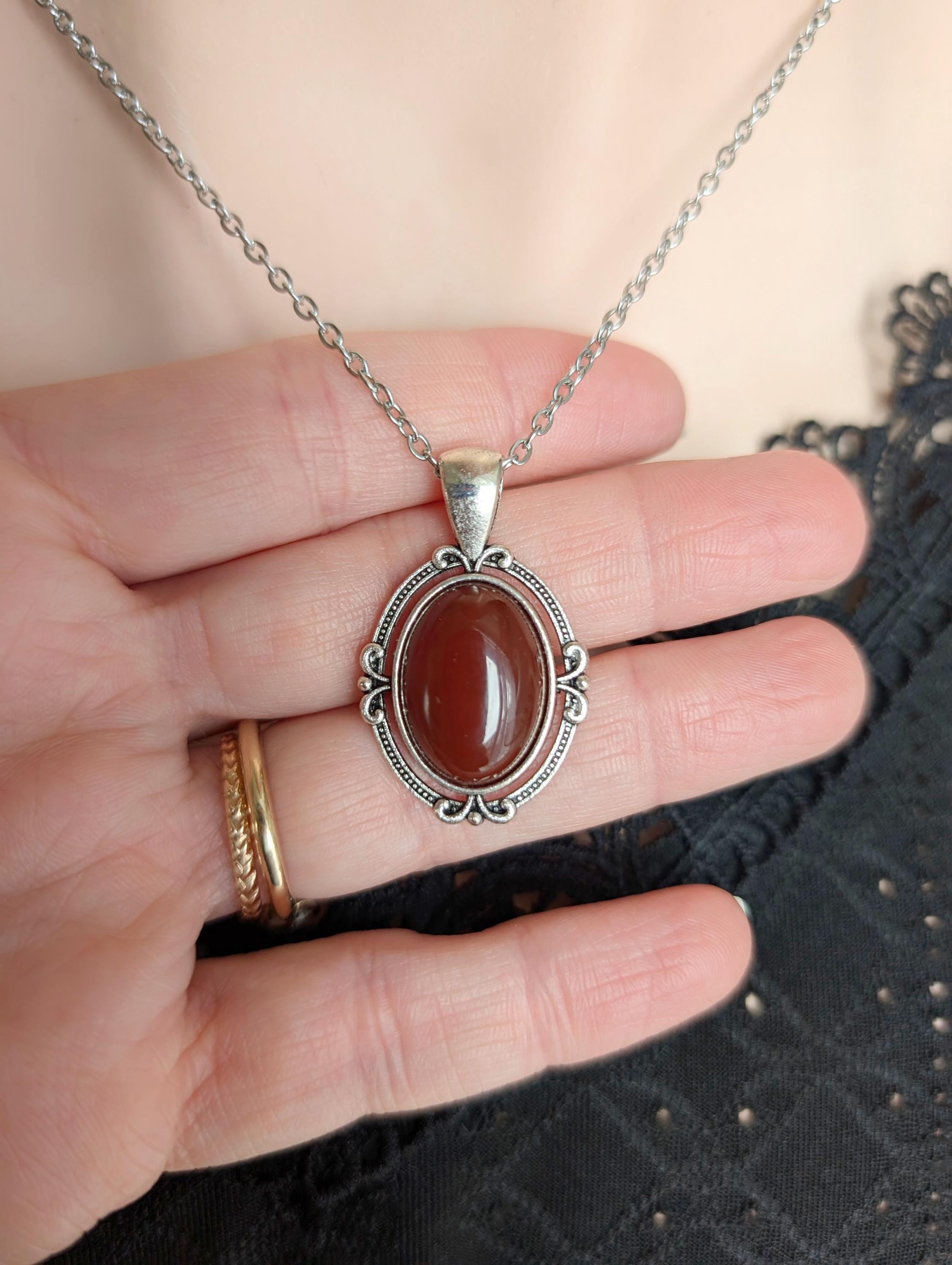 Blood Red Agate Necklace, Natural Crystal Jewelry, Deep