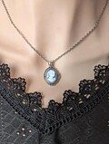 Blue Cameo Necklace: Victorian Style Silver Pendant, Bridal Jewelry
