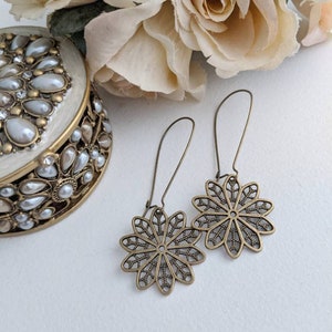 Bronze filigree earrings, lace filigree earrings, boho jewelry, lacy earrings image 1