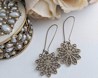 Bronze filigree earrings, lace filigree earrings, boho jewelry, lacy earrings