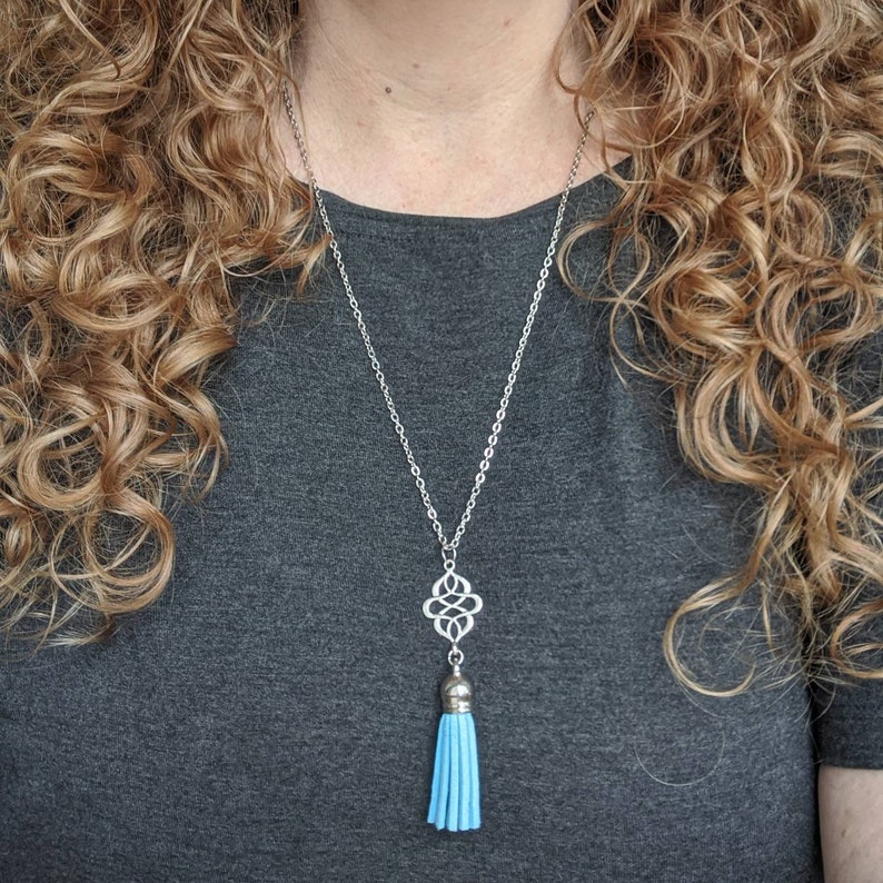 Blue tassel necklace long tassel necklace leather tassel Etsy