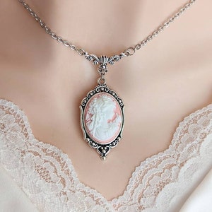 Pink Cameo Necklace, Victorian Cameo Necklace, Vintage Style Cameo Jewelry, Light Academia, Gift for Her, Prom Jewelry