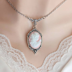 Pink Cameo Necklace, Victorian Cameo Necklace, Vintage Style Cameo Jewelry, Light Academia, Gift for Her, Prom Jewelry