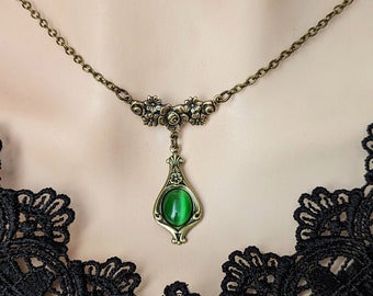 Emerald Green Pendant Necklace, Vintage Style Victorian Necklace, Historical Costume Jewelry