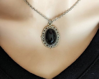 Obsidian-Halskette, Obsidian-Anhänger, Edelstein-Schmuck, schwarze Stein-Halskette, Goth-Braut-Schmuck, Gothic-Schmuck, Geschenk für Sie