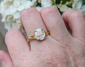 Pink Rose Cameo Ring, Romantic Jewelry Gifts, Gold Vermeil over Sterling Silver