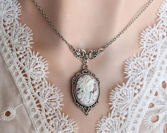 Goddess Cameo Necklace, Vintage Style Victorian Bridal Jewelry, Historical Costume Gift for Her