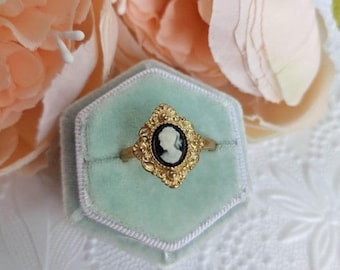 Victorian Style Cameo Ring, Gold plated with Adjustable Band