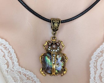 Scarab Beetle Necklace, Art Deco Jewelry, Eqyptian Scarab Choker, Unique Statement Necklace, Insect Pendant, Entomology Jewelry, Steampunk