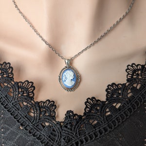 Blue Cameo Necklace, Victorian Gothic Jewelry, Vintage Style Cameo Jewelry, Victorian Bridal Jewelry, Something Blue for Bride Jewelry image 1