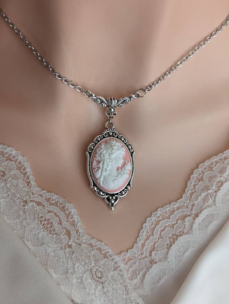 Cameo Necklace, Victorian Cameo Necklace, Goddess necklace, Vintage Style Cameo Necklace, Vintage Wedding Necklace, Shabby Chic Jewelry image 3