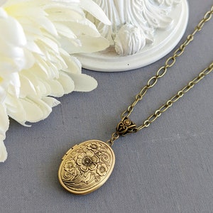 Silver Locket, Embossed Floral Locket, Long Chain Necklace, Vintage Style, Designer Locket, Wife Anniversary Gift, Mothers Day Gift Bronze