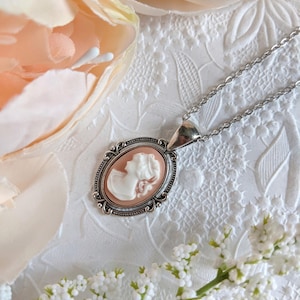 Victorian Cameo Necklace: Vintage Style Lady Pendant, Antique Silver