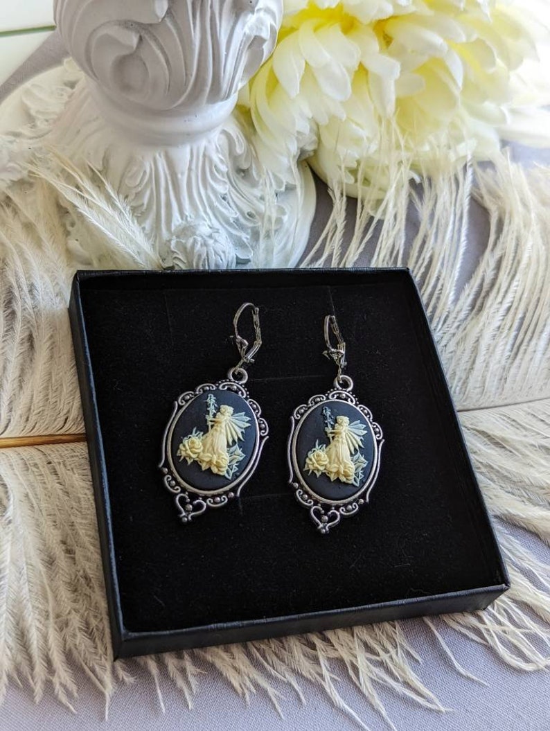 Fairy Cameo Earrings, Woodland Fairy Statement Earrings with Lever Back Ear Wires, Mythical Creatures, Fairycore Jewelry image 4