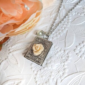 Silver Book Locket Necklace with Flower, Book Club Gifts for Book Lovers, Librarian Gift Idea, Tiny Book Necklace image 5