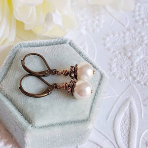 Ivory Pearl Earrings, Vintage Inspired Jewelry, Pearl Bridal Earrings, Summer Wedding Jewelry, Shabby Chic, 12th Anniversary Gift, Pearlcore image 3