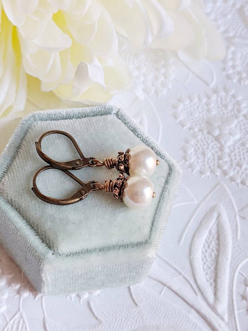 Ivory Pearl Earrings, Vintage Inspired Jewelry, Pearl Bridal Earrings, Summer Wedding Jewelry, Shabby Chic, 12th Anniversary Gift, Pearlcore image 3