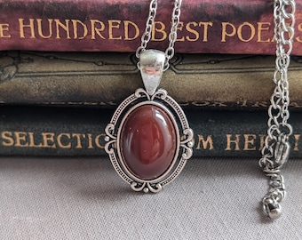 Blood Red Agate Necklace, Natural Crystal Jewelry, Deep Crimson