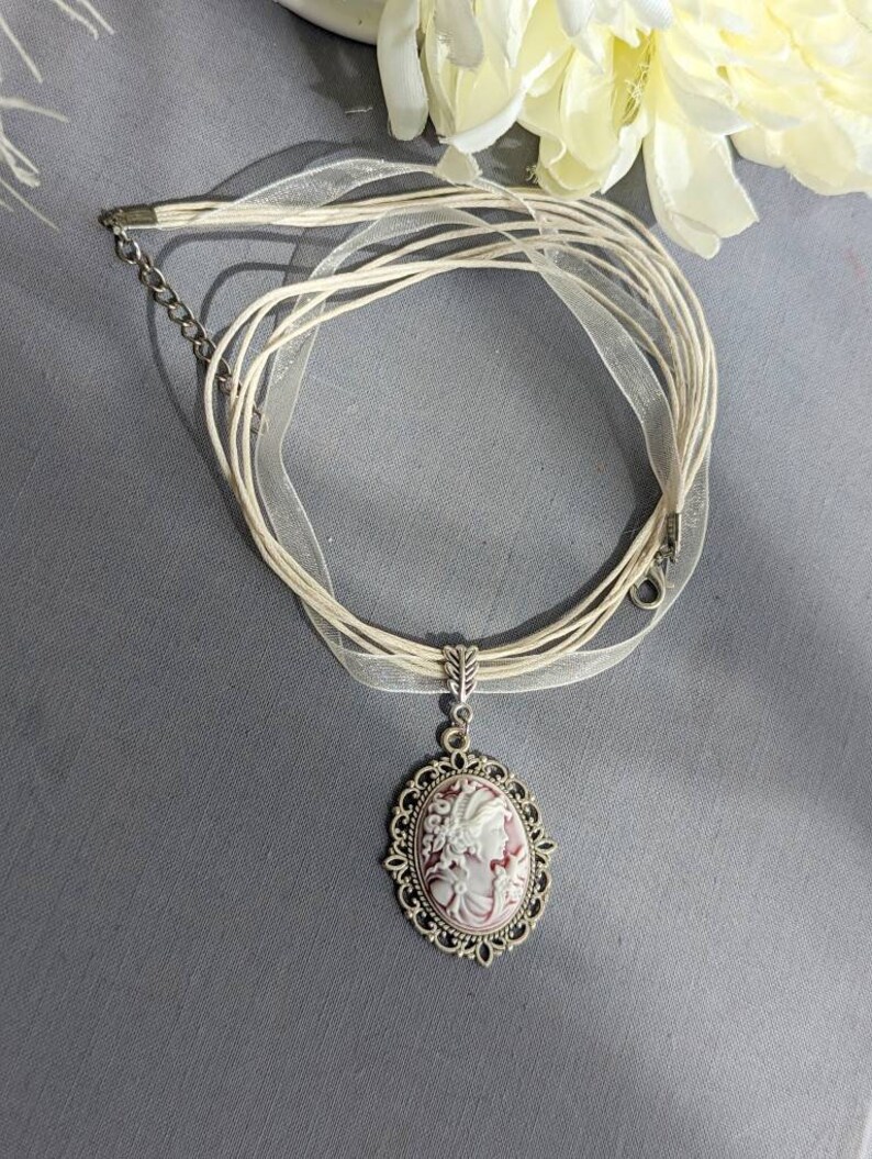 Cameo Necklace with Ribbon Choker, Cameo Jewelry, Victorian Bridal Jewelry, Unique Gifts for Women image 3